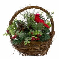 Northlight 12  Red and Green Cardinal with Berries in Twig Basket Christmas Decoration