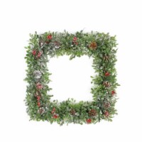 Northlight Square Boxwood and Berries Pine Cone Artificial Christmas Wreath 18-Inch, Unlit