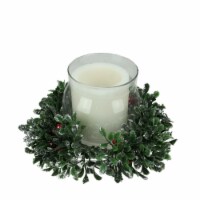Northlight 6  Clear and Green Boxwood with Berry Tipped Christmas Hurricane Pillar Candle
