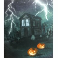 Northlight Black and Orange LED Lighted Halloween Haunted House with Jack-O'-Lanterns Wall