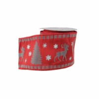 A & B Floral Red and Gray Reindeer Christmas Craft Ribbon 4  x 10 Yards