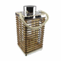 NorthLight 15.5 in. Rustic Chic Rectangular Rattan Candle Holder Lantern with Jute Handle