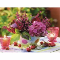 NorthLight LED Lighted Candles & Pink Floral Arrangement with Berries Canvas Wall Art- 11.75
