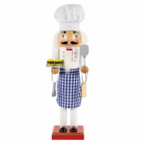 Nutcracker Factory 14 White and Blue Chef with Gingham Apron Wooden Christmas Nutcracker