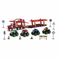 NewRay Toys 1/43 D/C Kenworth Auto Carrier with Monster Truck Set