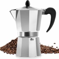 Zulay Kitchen Italian Espresso Maker Curved Handle - 5 Espresso Cups (Silver)
