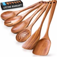 Zulay Kitchen Teak Wooden Cooking Spoons (6 Pc Set)