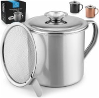 Zulay Kitchen Bacon Grease Container With Strainer and Lid - Silver