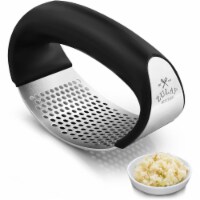 Zulay Kitchen Garlic Press Rocker With Silicone Peeler & Scraper Set - Black