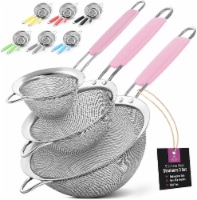 Zulay Kitchen Kitchen Strainer For Sifting, Straining, & Draining (Set of 3) - Pink