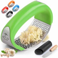 Zulay Kitchen Garlic Press Rocker With Silicone Peeler & Scraper Set - Green Perspective: Main