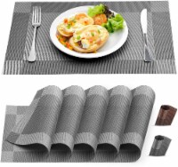 Zulay Kitchen Vinyl Woven Placemats for Dining Table Set of 6 - Silver