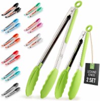 Zulay Kitchen Tongs With Silicone Tips and Lock Mechanism (9  & 12 ) - Silver - Light Green