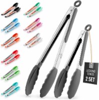Zulay Kitchen Tongs With Silicone Tips and Lock Mechanism (9  & 12 ) - Silver - Gray