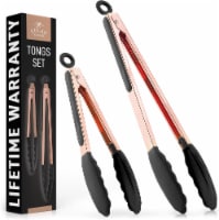 Zulay Kitchen Tongs With Silicone Tips and Lock Mechanism (9  & 12 ) - Rose Gold - Black
