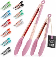 Zulay Kitchen Tongs With Silicone Tips and Lock Mechanism (9  & 12 ) - Rose Gold - Pink