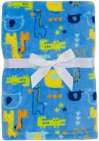 baby gear Safari Animals Print Velboa Baby Blanket - Blue Perspective: Main