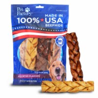 Pet Factory Made in USA Beefhide Braided Sticks Assorted (Beef & Chicken) - 7", 6ct