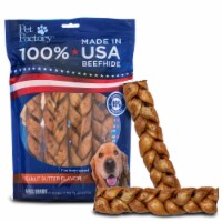 Pet Factory Made in USA Beefhide Braided Sticks Peanut Butter Flavored - 7", 6 Count
