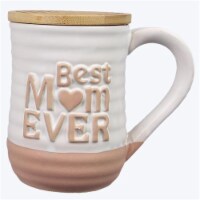 Youngs 11652 Ceramic Mom Mug with Large Embossed Word & Wood Coaster