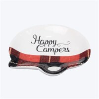 Youngs 11673 4.15 in. Ceramic Happy Camper Buffalo Plaid Soap or Trivet Dish, Red