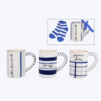Youngs 20216 Blue & White Ceramic Mug with Sock, Assorted Color - 3 Piece