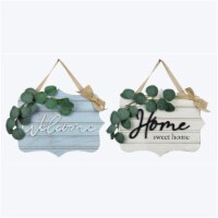 Youngs 20932 Wood Wall Sign with Burlap Ribbon & Artificial Greenery, Assorted Color - 2 Piec