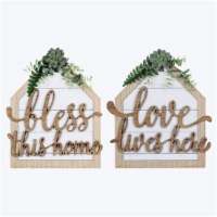 Youngs 21450 Wood Woodland Wall Sign with Artificial Greenery, Assorted Color - 2 Piece