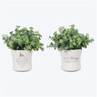 Youngs 21674 Ceramic Love Planter with Artificial Flower, Assorted Color - 2 Piece
