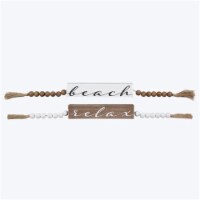 Youngs 21854 Wood Tabletop Block Sign with Blessing Beads, Assorted Color - 2 Piece