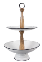 Tin/Wood Two Tier Serving Tray