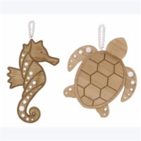 Youngs 62332 Wood Coastal Neutral Turtle & Seahorse Wall Decor, 2 Assorted Color