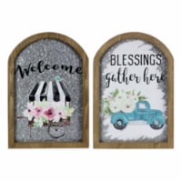 Youngs 70790 Metal Wall Sign with Wood Framed Wall Art, Assorted Color - 2 Piece