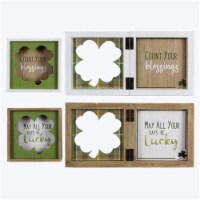 Youngs 72229 Wood Hinged Tabletop Sign with Shamrock Cutout, Assorted Color - 2 Piece