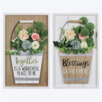 Youngs 72248 Wood Framed Basket with Artificial Flower Wall Sign, Assorted Color - 2 Piece