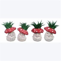 Youngs 73743 Resin Mushroom Figurine with Artificial Plant, Assorted Color - 4 Assorted