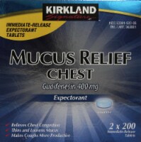 Kirkland Signature Mucus Relief Chest Expectorant(Guaifenesin 400 Mg) 2 bottles of 200-Count