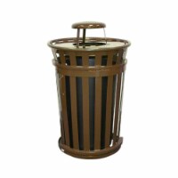 Witt Industries M5001-RC-BN Oakley Slatted Metal Receptacle with Rain Cap - Brown