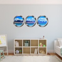 VWAQ Cruise Ship Mountain View Silver Window Porthole Wall Decals - SPW10