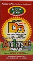 Nature's Plus Animal Parade Black Cherry Sugar Free Children's Vitamin D3 Chewable Tablets Perspective: front
