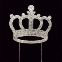 Tian Sweet 33014-CW Silver Crown Rhinestone Cake Topper - Silver