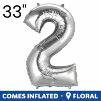 SILVER NUMBER 2 Helium Filled Balloon - 34 inches BIG, 1 ct