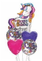 Happy Birthday Unicorn Helium Filled Balloon Bouquet Perspective: Main