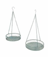 Set of 2 Weathered Gray Metal Mesh Hanging Plant Stands / Baskets