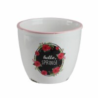 Napco 4.75 White and Black hello SPRING Floral Easter Planter