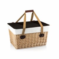 Canasta Grande Wicker Basket, Beige Canvas with Brown Lid