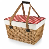 Canasta Grande Wicker Basket, Beige Canvas with Red & White Gingham Pattern Lid