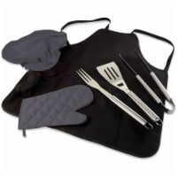 BBQ Apron Tote Pro Grill Set, Black with Gray Accents