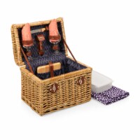 Napa Wine & Cheese Picnic Basket, Purple with Coral Pattern