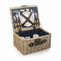 Catalina Picnic Basket, Navy Blue with Beige Pattern